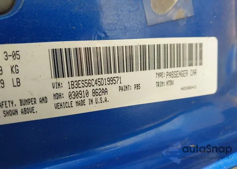 2005 Dodge Neon Sxt z USA, uszkodzony, nr VIN 1B3ES56C45D199571